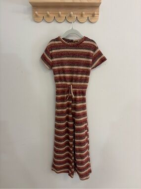 Zara Striped Knit Romper in Rust, Cream & Brown